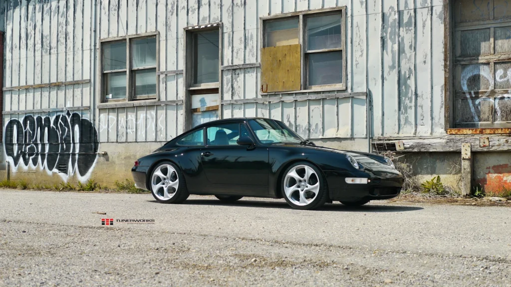 Porsche 911 992 chassis vehicle with hre wheels and michelin tires and kw coilovers